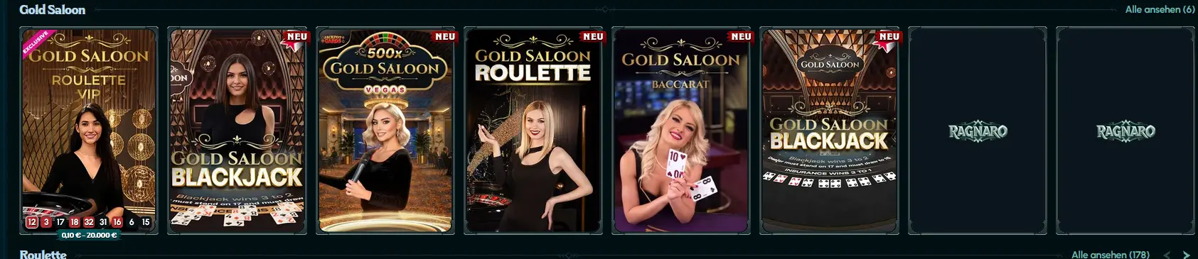 Gold Saloon Spielbereich mit Jackpot-Slots bei Ragnaro