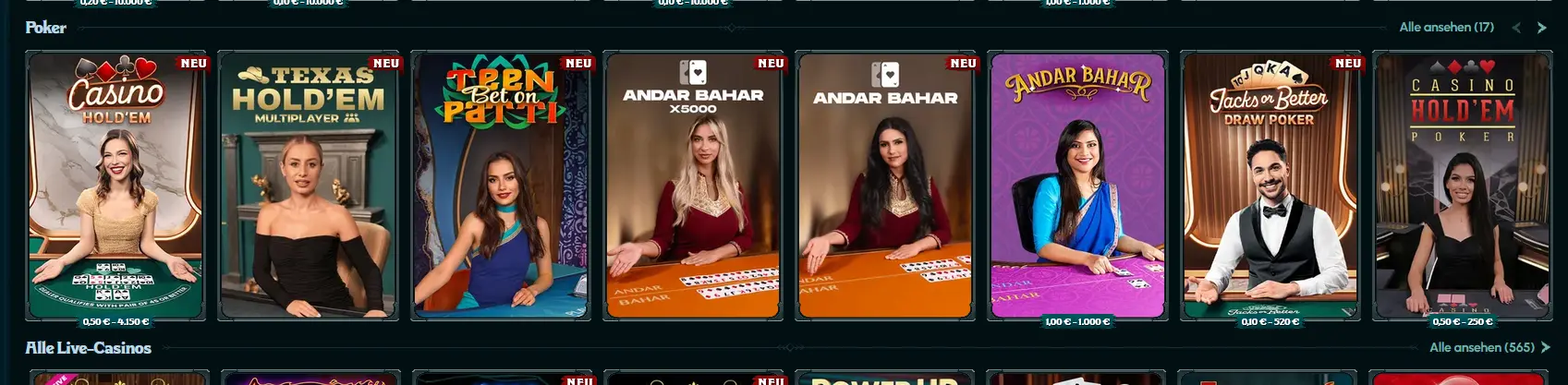 Pokertisch im Ragnaro-Casino mit Einsatzoptionen
