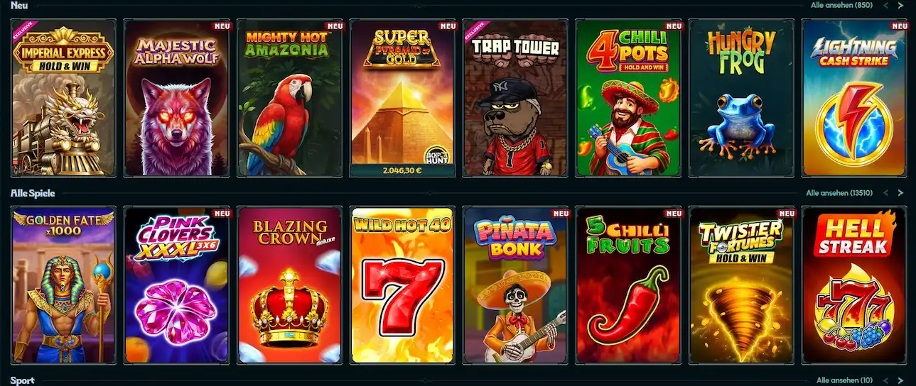 Slot-Auswahl im Ragnaro-Casino mit beliebten Titeln